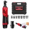 DayPlus Cordless Ratchet Wrench – 3/8" Electric Wrench with 2 Batteries, 7 Sockets & Case, 40N·m Torque, LED Work Light